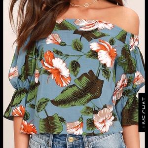 Balmy night slate blue floral print crop top